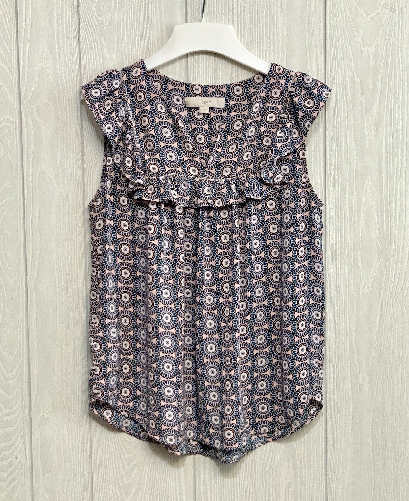 Loft Pink Green Floral Sleeveless V-Neck Top Small